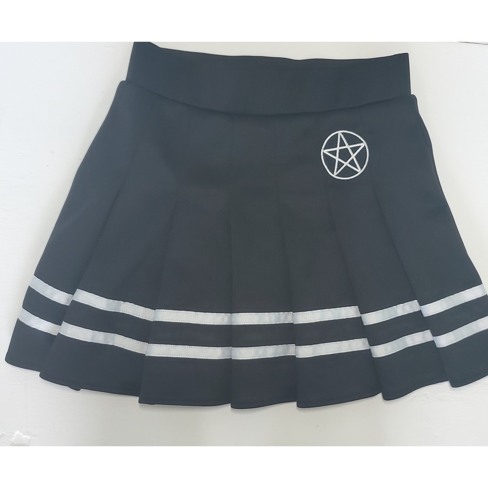 Spencer's BodyRage Black Pleated Skirt‎ Pentagram Stripe Gothic Emo Medium